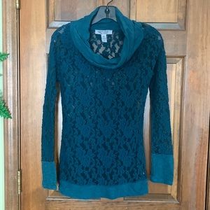 Ruff hewn Grey Dark Teal Blue Sheer Lace Top, XS, NWOT